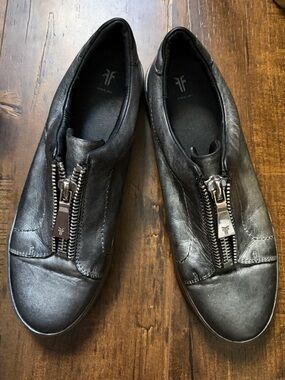 Frye Metallic Leather Zip Front Slip-On Sneakers - 9.5